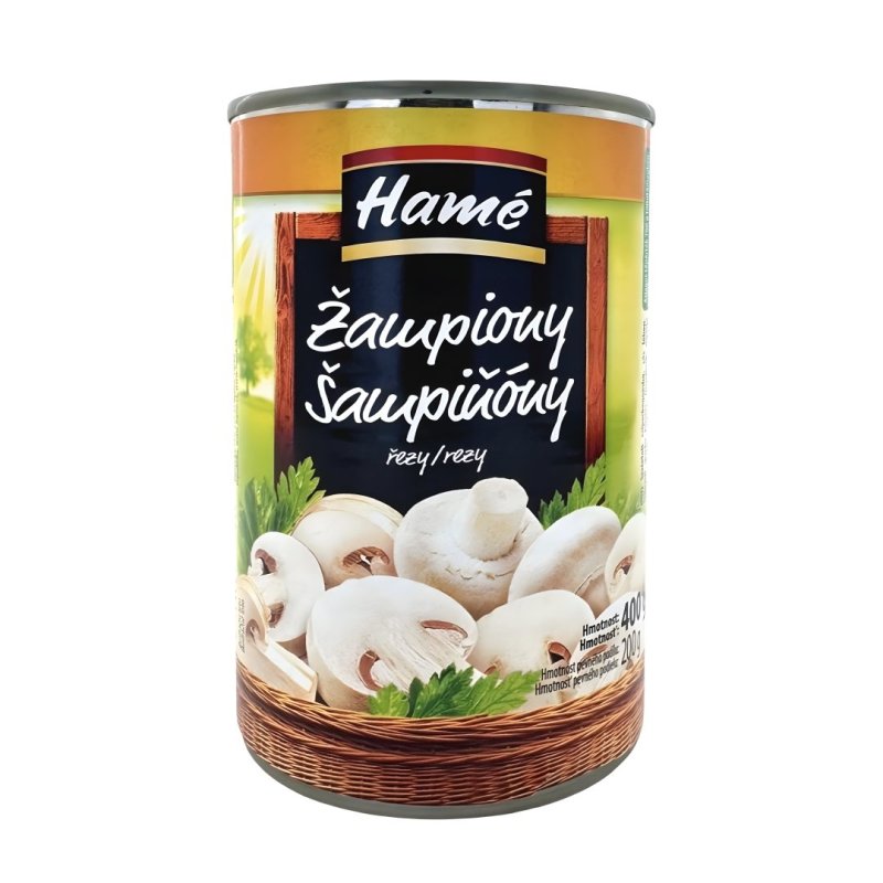 Šampiňóny krájané 400g PP200g Hamé